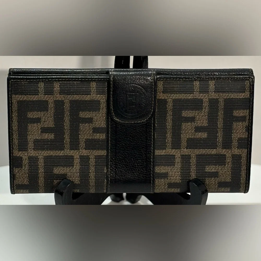Vintage Fendi Zucca Monogram FF Logo Wallet with COA